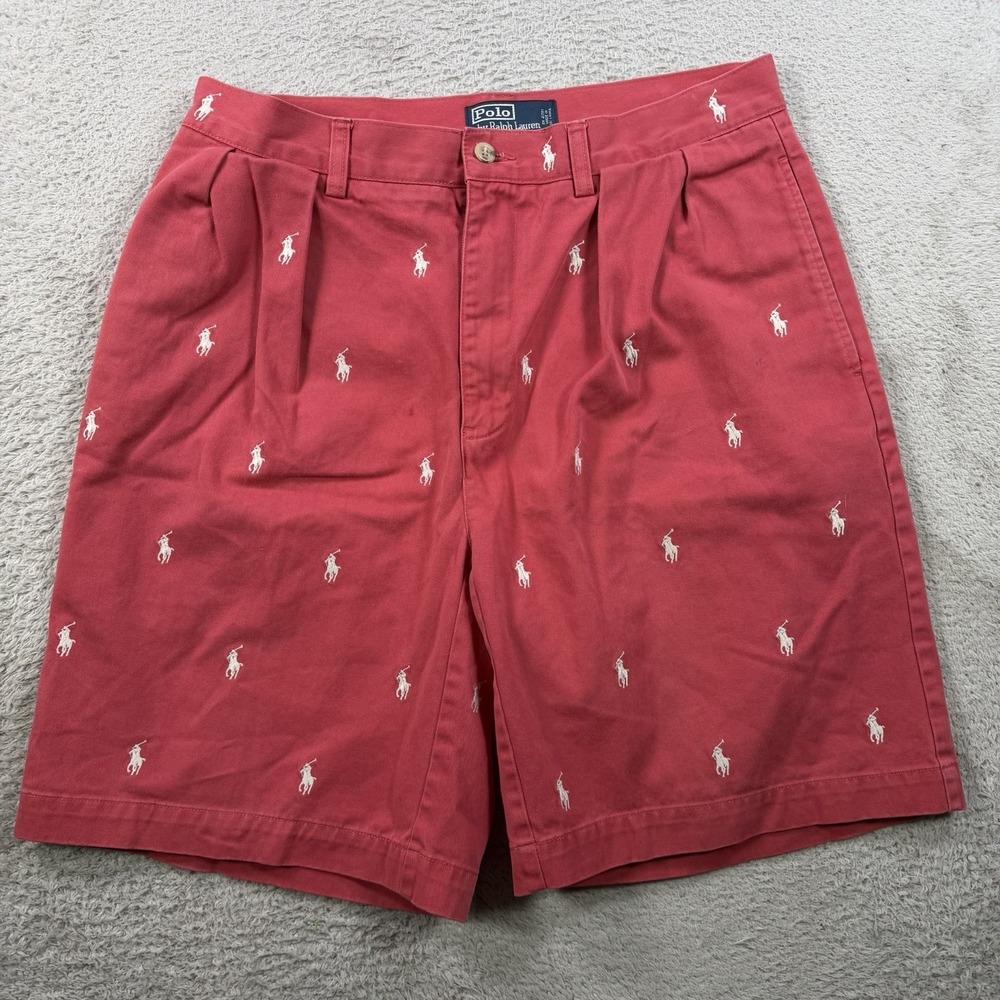 Polo Ralph Lauren Shorts Mens 33 Pink All Over Pony Embroidered Tyler Chino AOP